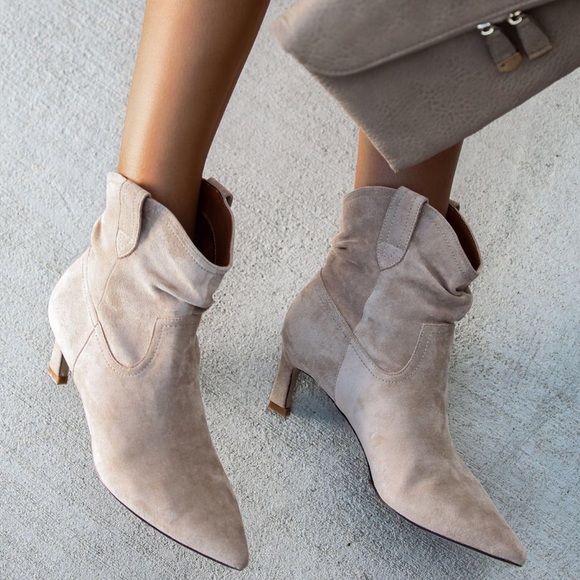 ONLY 1 Mi.iM LOUIE Faux Suede Ankle Boots- TAUPE - Picture 6 of 8